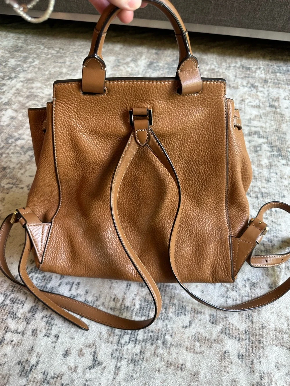 Michael Kors Romy Backpack Acorn Brown Pebbled‎ Leather Medium Drawstring Bag